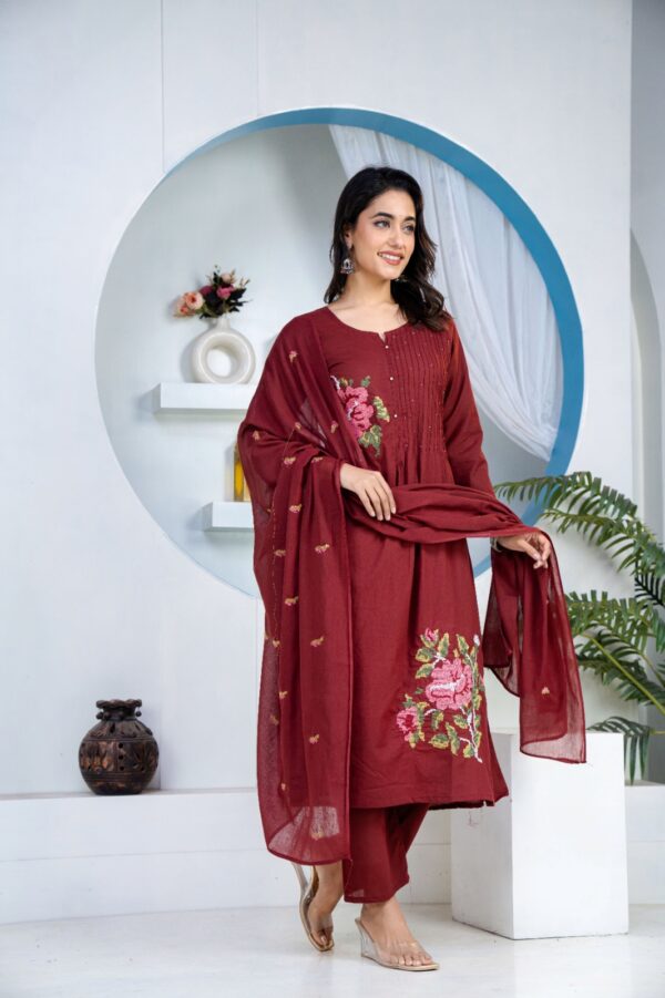 Maroon Pintex Premium Cotton Kurti Dupatta Set