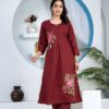 Maroon Pintex Premium Cotton Kurti Dupatta Set