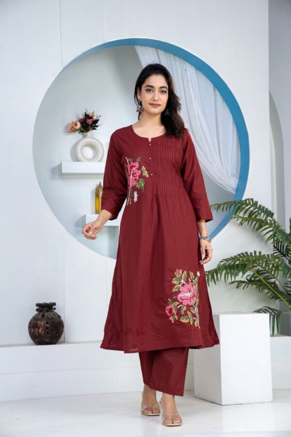 Maroon Pintex Premium Cotton Kurti Dupatta Set