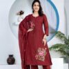 Maroon Pintex Premium Cotton Kurti Dupatta Set
