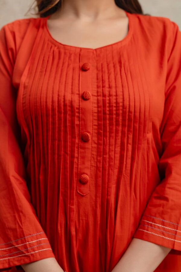 Rust Premium Cotton Kurti Dupatta Set