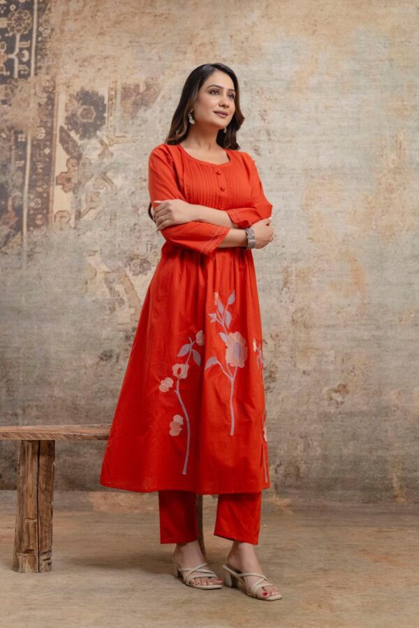 Rust Premium Cotton Kurti Dupatta Set