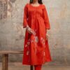 Rust Premium Cotton Kurti Dupatta Set