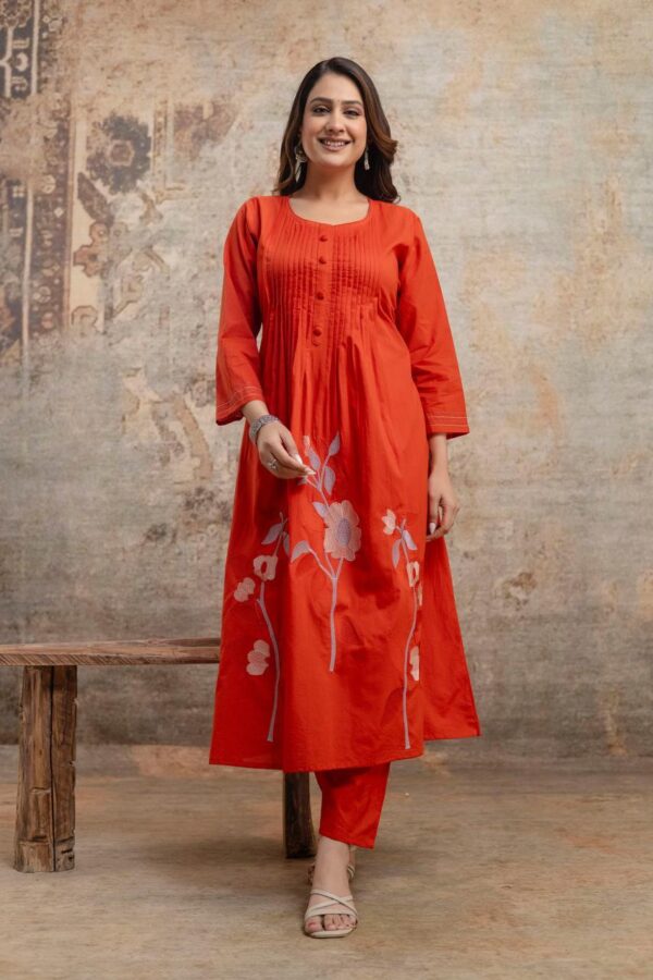 Rust Premium Cotton Kurti Dupatta Set