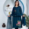 Blue Pintex Premium Cotton Kurti Dupatta Set