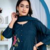 Blue Pintex Premium Cotton Kurti Dupatta Set
