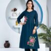 Blue Pintex Premium Cotton Kurti Dupatta Set