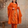 Rust Parrot Premium Cotton Kurti Dupatta Set