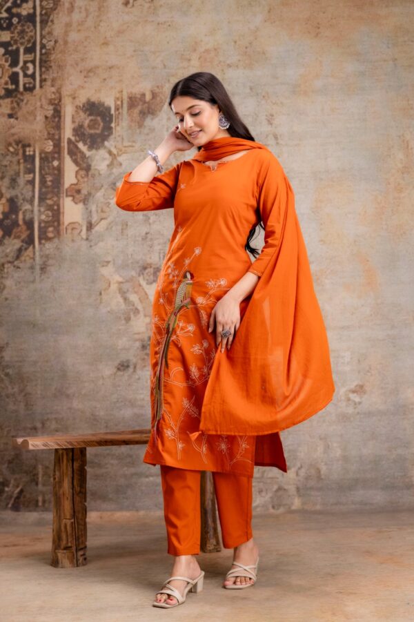Rust Parrot Premium Cotton Kurti Dupatta Set