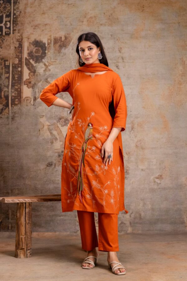 Rust Parrot Premium Cotton Kurti Dupatta Set