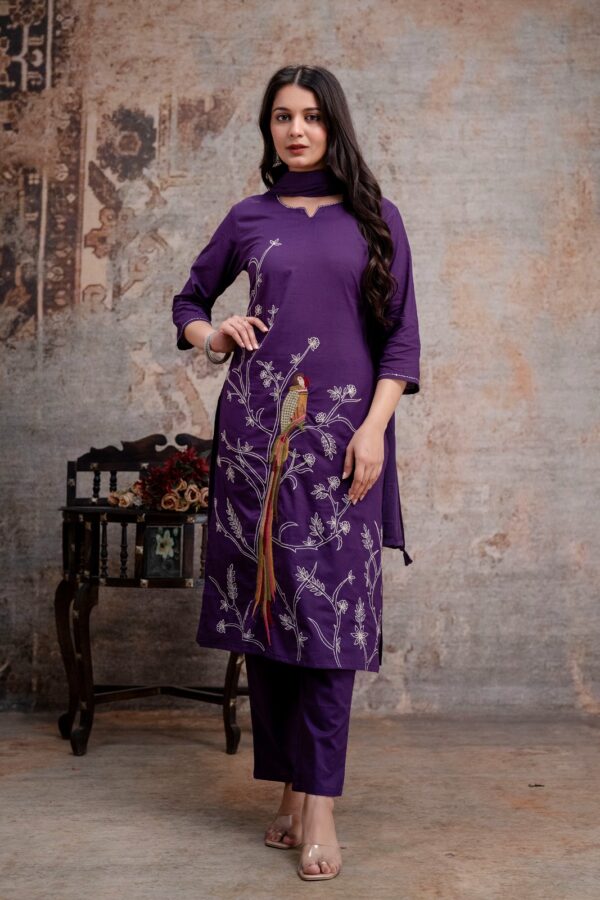 Purple Parrot Premium Cotton Kurti Dupatta Set