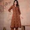 a-line-v-neck-60-60-cotton Rust A-Line V-Neck Embroidered 60-60 Cotton Kurti Set