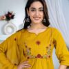 Mustard Yellow Floral Embroidered Straight Kurti Dupatta Set