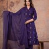 Purple A-Line V-Neck Floral Embroidered 60-60 Cotton Kurti Set by Vrinda Sakhi Creation