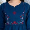 teal-blue-kurti-yoke-embroidery-detail Blue Floral Embroidered Straight Kurti Dupatta Set